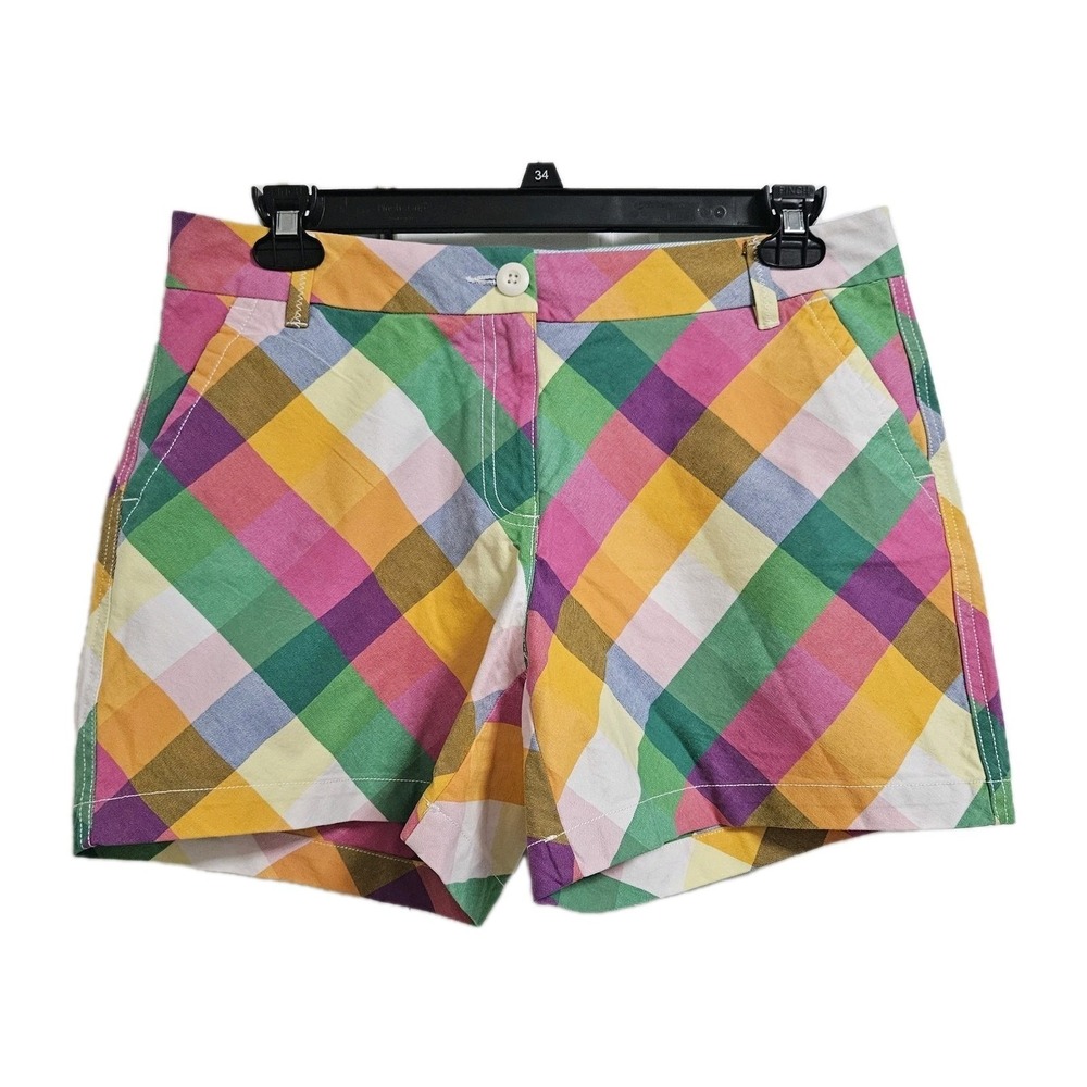 crown & ivy Multicolor Plaid Cotton Shorts - Yellow, Pink, Green, Purple